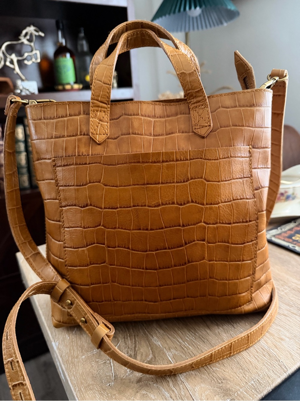 Madewell Croc-Embossed Tan Crossbody Tote